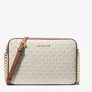 Michael Kors Brown & Cream Crossbody Bag with Gold Chain